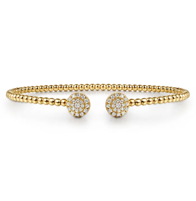 14K Yellow Gold Split Cluster Bangle with Bujukan Beads & .31ctw Diamonds Size 6.25 Bracelets