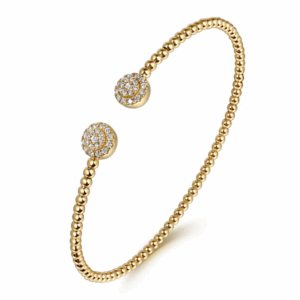 14K Yellow Gold Split Cluster Bangle with Bujukan Beads & .31ctw Diamonds Size 6.25