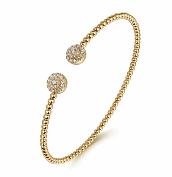 14K Yellow Gold Split Cluster Bangle with Bujukan Beads & .31ctw Diamonds Size 6.25 Bracelets 8