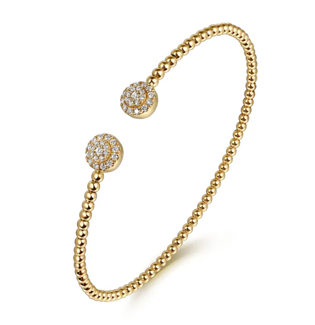 14K Yellow Gold Split Cluster Bangle with Bujukan Beads & .31ctw Diamonds Size 6.25 Bracelets 2