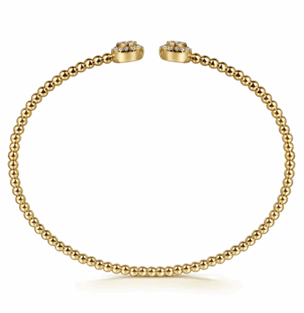 14K Yellow Gold Split Cluster Bangle with Bujukan Beads & .31ctw Diamonds Size 6.25 Bracelets 9