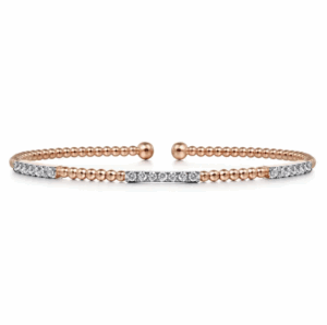 14K Rose Gold Station Bangle with Bujukan Beads & .44ctw Diamonds Size 6.25 Bracelets 4