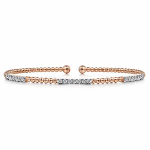 14K Rose Gold Station Bangle with Bujukan Beads & .44ctw Diamonds Size 6.25