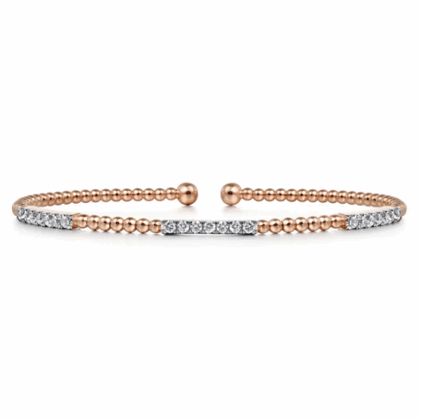 14K Rose Gold Station Bangle with Bujukan Beads & .44ctw Diamonds Size 6.25 Bracelets 7