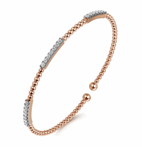 14K Rose Gold Station Bangle with Bujukan Beads & .44ctw Diamonds Size 6.25 Bracelets 5