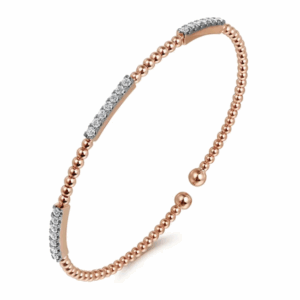 14K Rose Gold Station Bangle with Bujukan Beads & .44ctw Diamonds Size 6.25