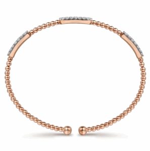 14K Rose Gold Station Bangle with Bujukan Beads & .44ctw Diamonds Size 6.25 Bracelets 6