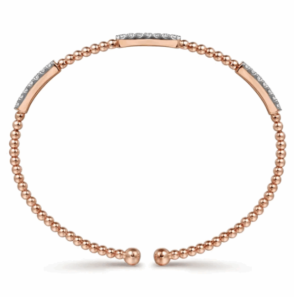 14K Rose Gold Station Bangle with Bujukan Beads & .44ctw Diamonds Size 6.25 Bracelets 9