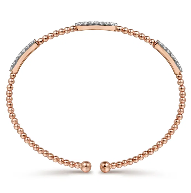 14K Rose Gold Station Bangle with Bujukan Beads & .44ctw Diamonds Size 6.25 Bracelets 3