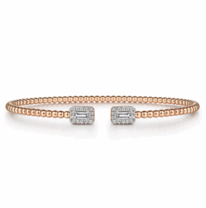 14K Rose Gold Open Cuff Bangle with Bujukan Beads & .30ctw Baguette/Round Diamonds Size 6.25 Bracelets 4