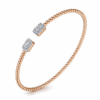 14K Rose Gold Open Cuff Bangle with Bujukan Beads & .30ctw Baguette/Round Diamonds Size 6.25 Bracelets 11