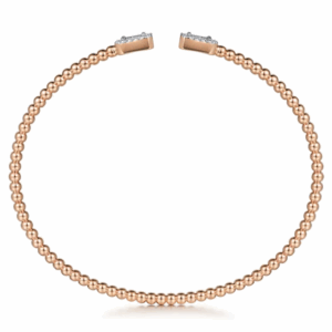 14K Rose Gold Open Cuff Bangle with Bujukan Beads & .30ctw Baguette/Round Diamonds Size 6.25 Bracelets 6