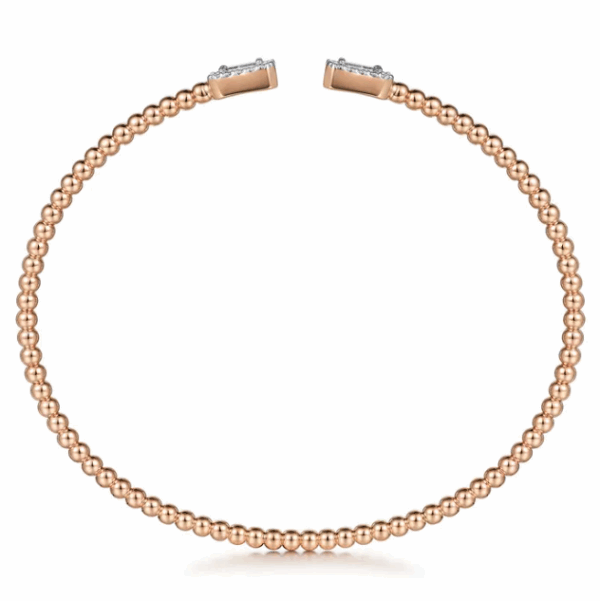 14K Rose Gold Open Cuff Bangle with Bujukan Beads & .30ctw Baguette/Round Diamonds Size 6.25 Bracelets 9