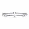 14K White Gold Pyramid Station Bangle with Bujukan Beads Size 6.5 Bracelets 13