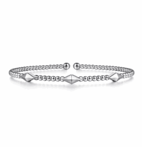 14K White Gold Pyramid Station Bangle with Bujukan Beads Size 6.5 Bracelets 5