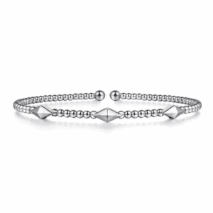 14K White Gold Pyramid Station Bangle with Bujukan Beads Size 6.5