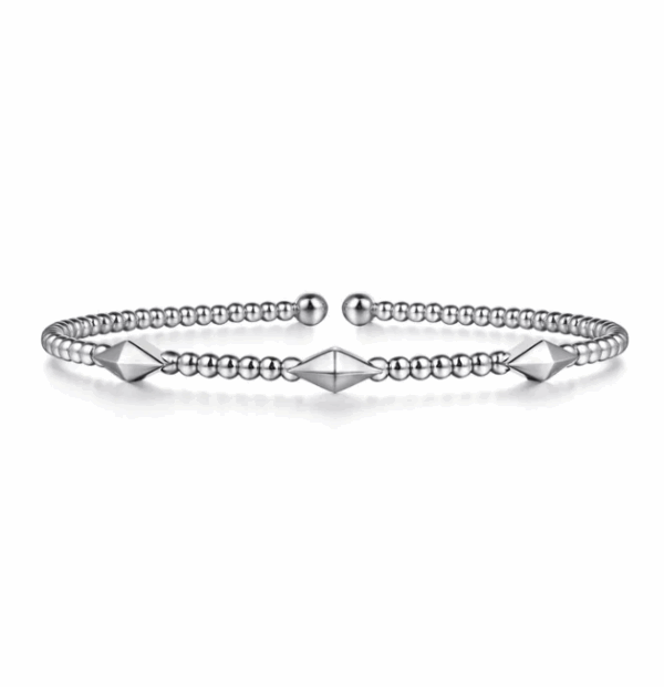 14K White Gold Pyramid Station Bangle with Bujukan Beads Size 6.5 Bracelets 9