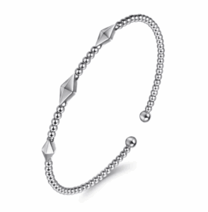 14K White Gold Pyramid Station Bangle with Bujukan Beads Size 6.5 Bracelets 6