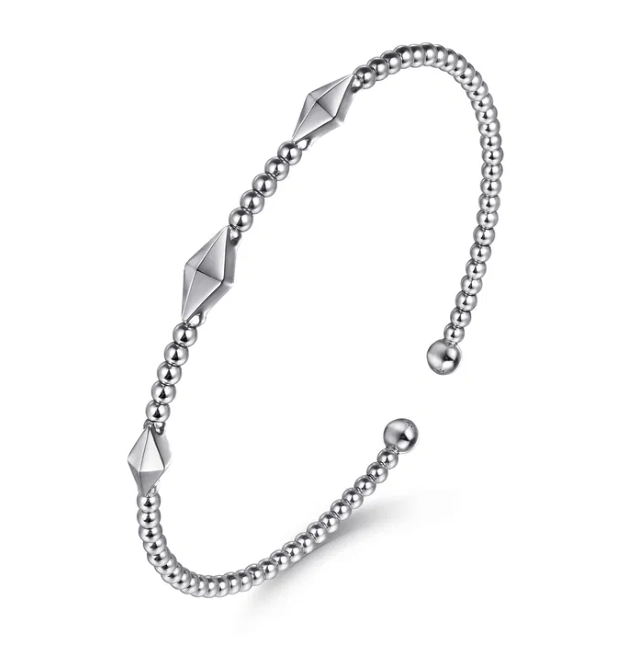 14K White Gold Pyramid Station Bangle with Bujukan Beads Size 6.5 Bracelets 2