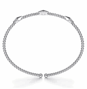 14K White Gold Pyramid Station Bangle with Bujukan Beads Size 6.5 Bracelets 7