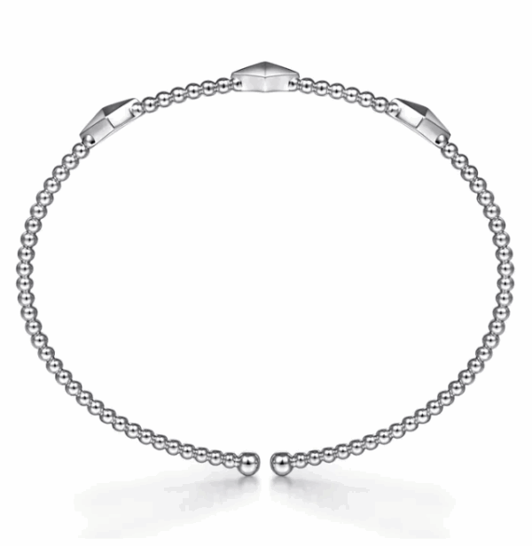 14K White Gold Pyramid Station Bangle with Bujukan Beads Size 6.5 Bracelets 11