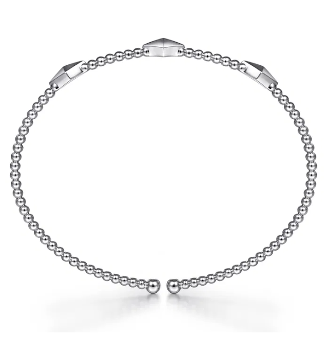 14K White Gold Pyramid Station Bangle with Bujukan Beads Size 6.5 Bracelets 3