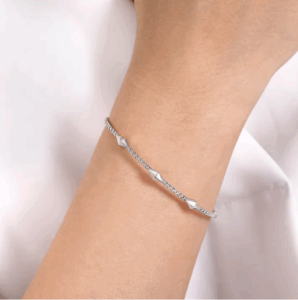 14K White Gold Pyramid Station Bangle with Bujukan Beads Size 6.5 Bracelets 8
