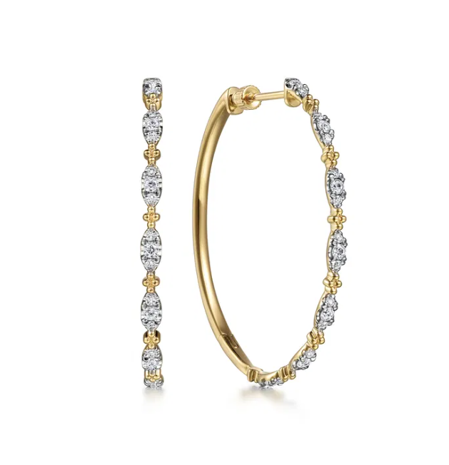14K Yellow Gold Intricate Hoops with .59ctw Diamonds 40mm Earrings