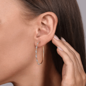 14K Yellow Gold Intricate Hoops with .59ctw Diamonds 40mm