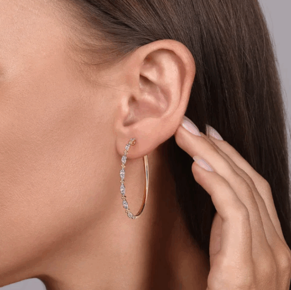 14K Yellow Gold Intricate Hoops with .59ctw Diamonds 40mm Earrings 6