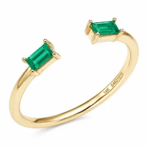 14K Yellow Gold Open Style Ring with .15ctw Emeralds Size 6