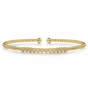 14K Yellow Gold Bangle with Bujukan Beads & .15ctw Diamonds Size 6.5 Bracelets 5