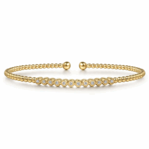 14K Yellow Gold Bangle with Bujukan Beads & .15ctw Diamonds Size 6.5