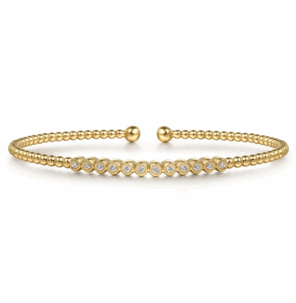14K Yellow Gold Bangle with Bujukan Beads & .15ctw Diamonds Size 6.5 Bracelets 9