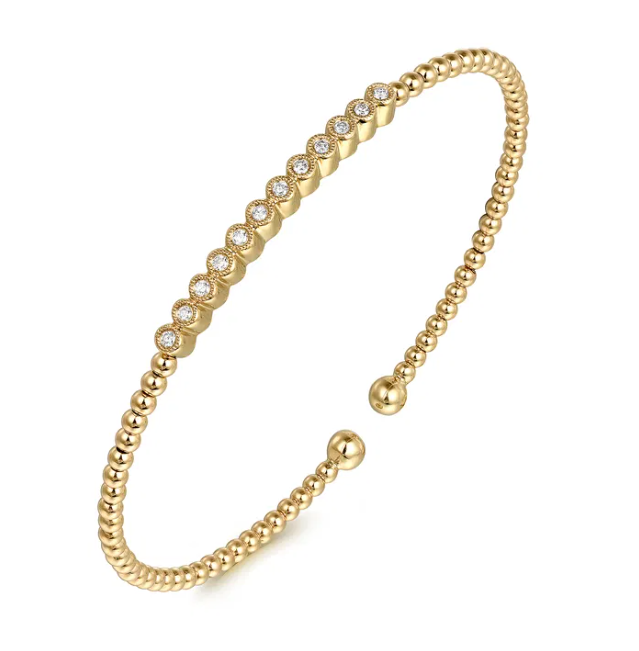 14K Yellow Gold Bangle with Bujukan Beads & .15ctw Diamonds Size 6.5 Bracelets 3
