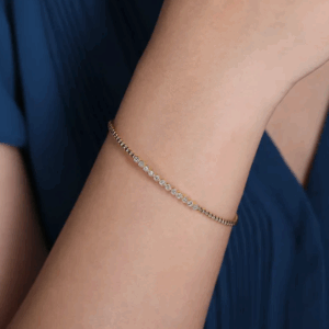 14K Yellow Gold Bangle with Bujukan Beads & .15ctw Diamonds Size 6.5