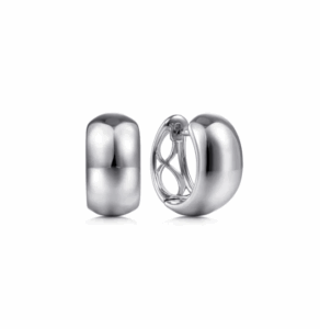 14K White Gold Wide Smooth Huggies 12mm Earrings 3