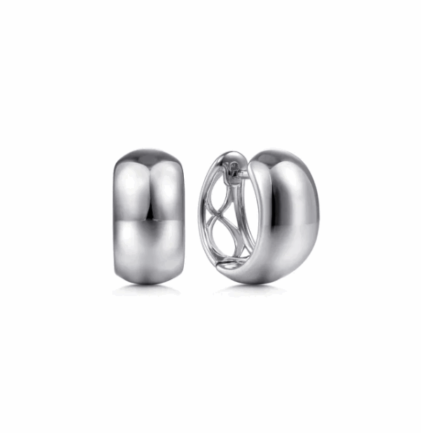 14K White Gold Wide Smooth Huggies 12mm Earrings 5