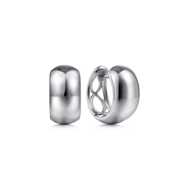 14K White Gold Wide Smooth Huggies 12mm Earrings