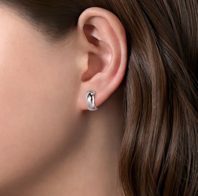 14K White Gold Wide Smooth Huggies 12mm Earrings 2