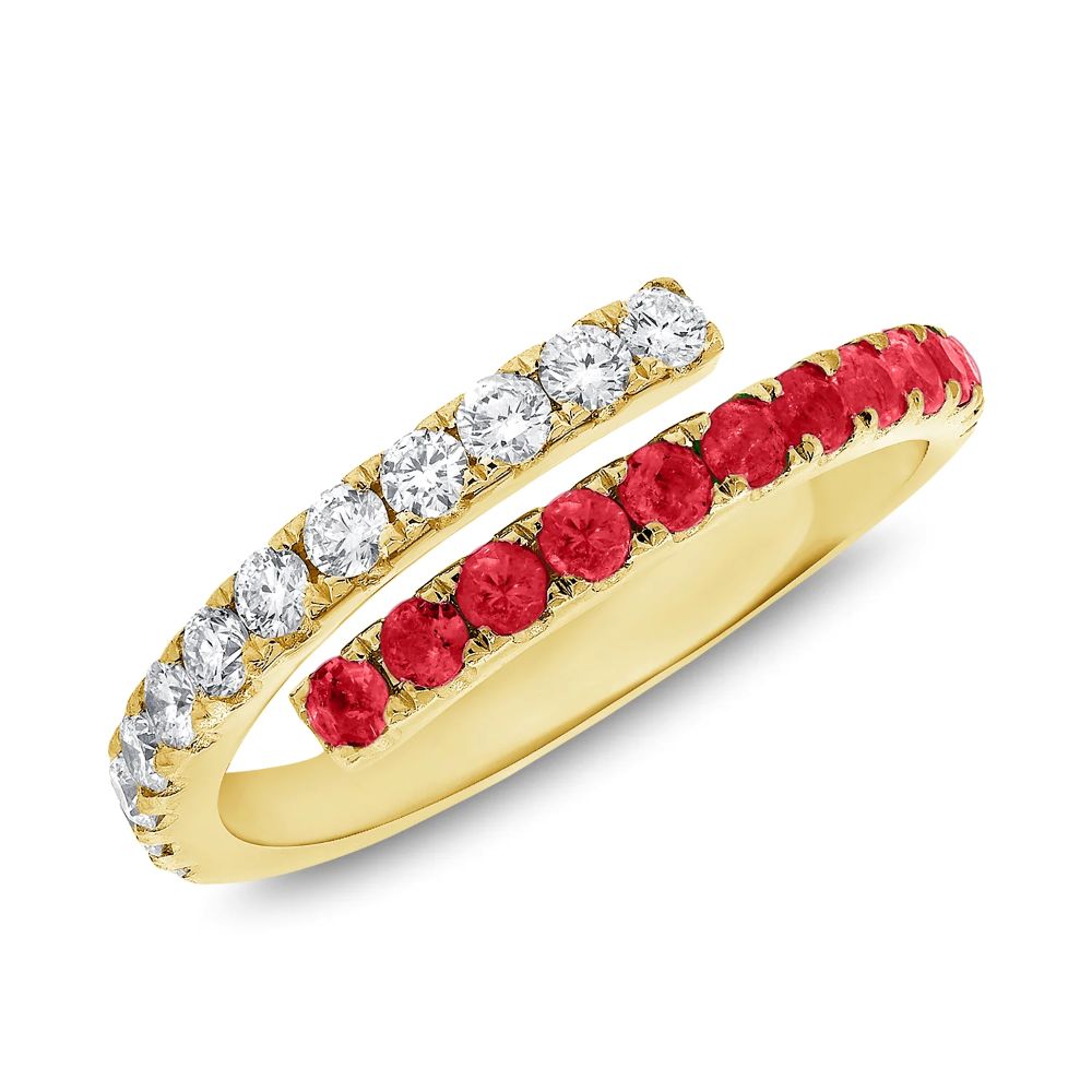 14K Yellow Gold Wrap Ring with .32ctw Red Rubies & .23ctw Diamonds Size 7 Fine Jewelry