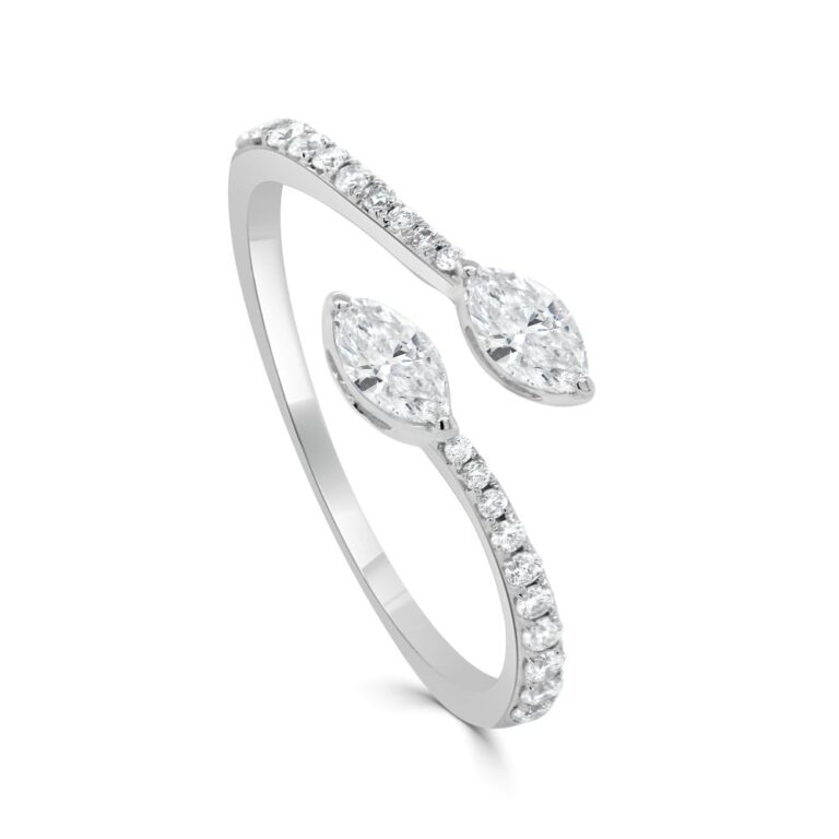 14K White Gold Bypass Ring with .48ctw Marquise & Round Diamonds Size 6.5 Fine Jewelry 2