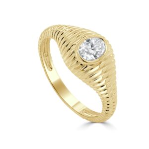 14K Yellow Gold Wave Ring with .38ct Oval Diamond Size 7