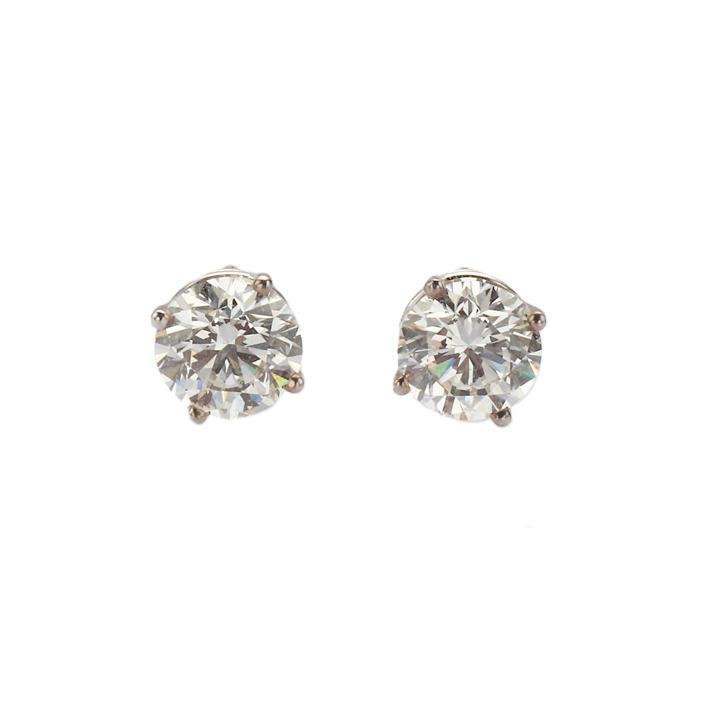 14K White Gold Solitaire Studs with 2.06ctw Round Diamonds (G/H, SI) Earrings