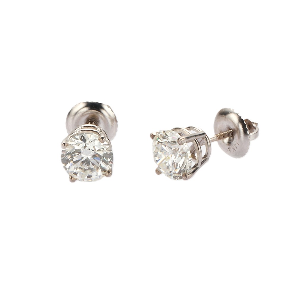 14K White Gold Solitaire Studs with 2.06ctw Round Diamonds (G/H, SI) Earrings 2