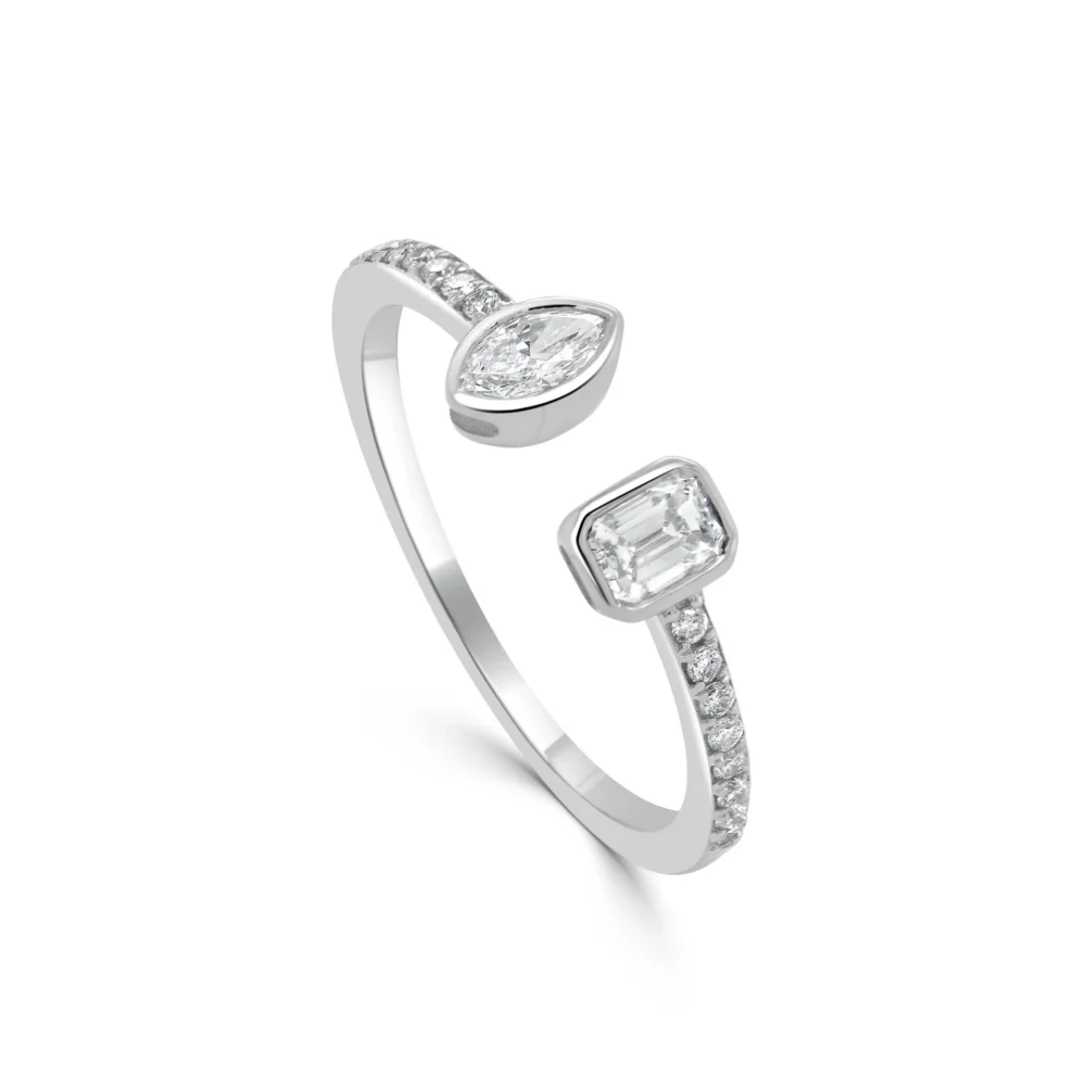 14K White Gold Open Style Ring with .44ctw Marquise & Emerald Diamonds Size 7 Fine Jewelry 3