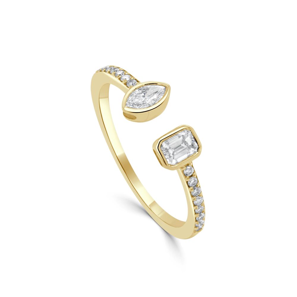 14K Yellow Gold Open Style Ring with .44ctw Multi-Shape Diamonds Size 7 Fine Jewelry