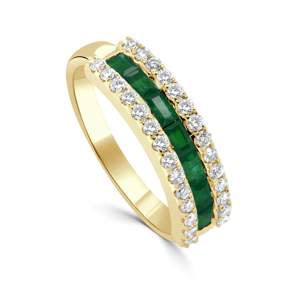 14K Yellow Gold Ring with .60ctw Baguette Green Emeralds & .34ctw Round Diamonds Size 6.5 Fine Jewelry