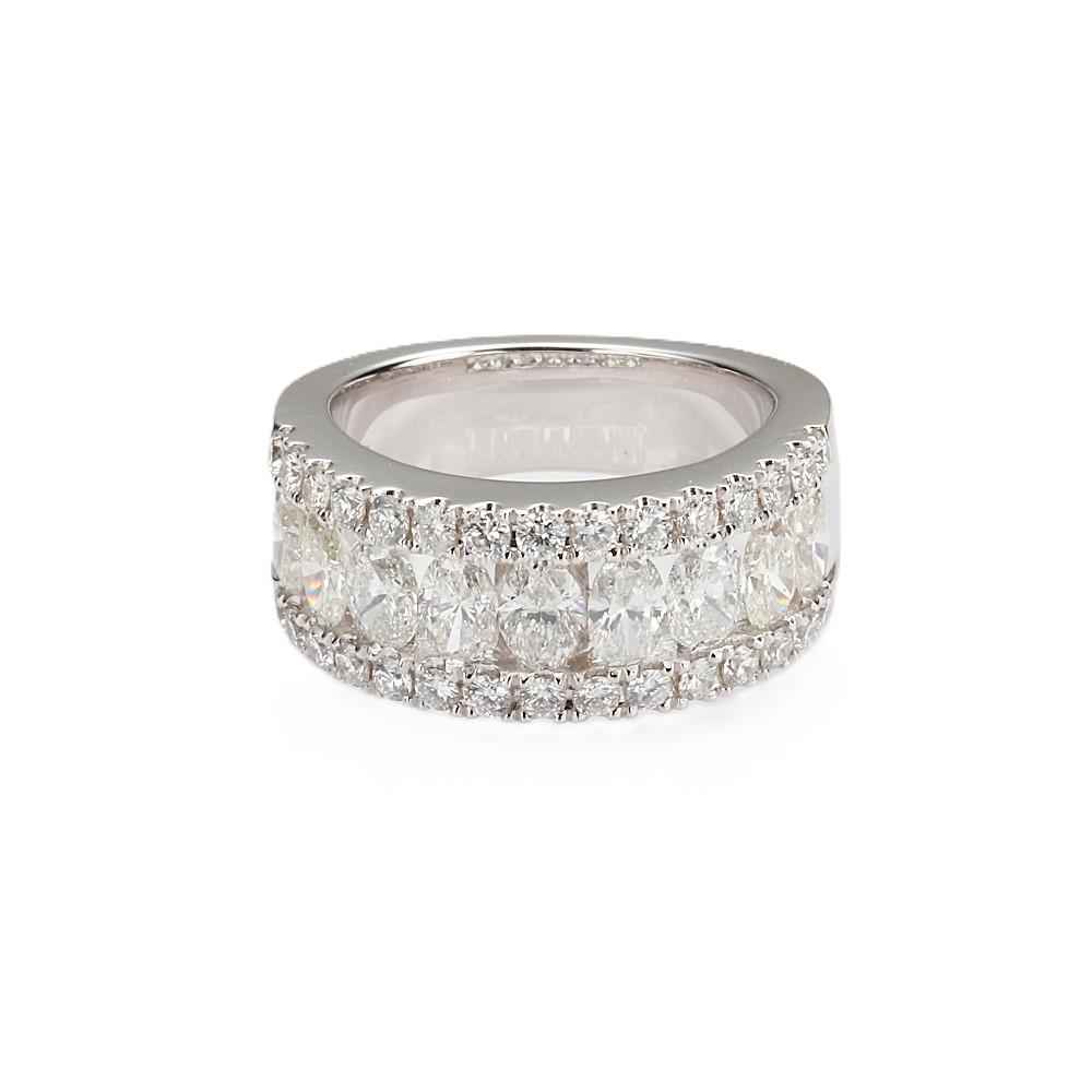 18K White Gold Ring with 3.60ctw Oval & Round Diamonds Size 6.25 Fine Jewelry