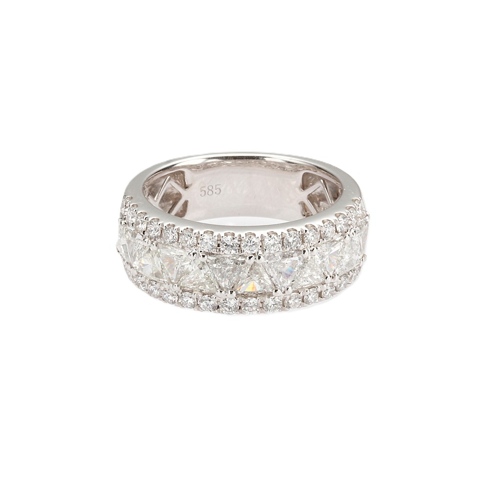 14K White Gold Ring with 2.75ctw Trillion & Round Diamonds Size 6.5 Fine Jewelry